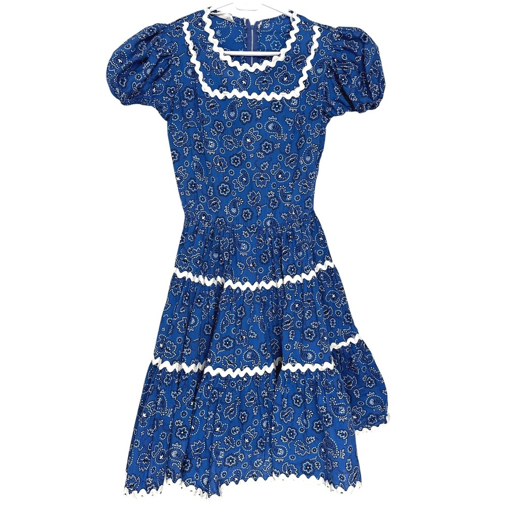 Kate Schorer Originals Vintage Blue White Bandana Western Square Dance Dress S‎